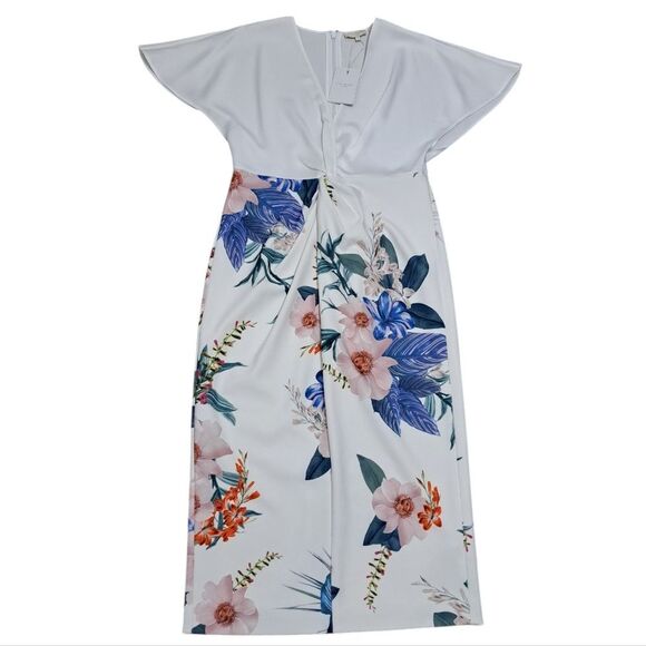 Ted Baker London Nerris Jamboree Floral Print Twist Detail Midi Dress Sz 12 NWT - Picture 1 of 17